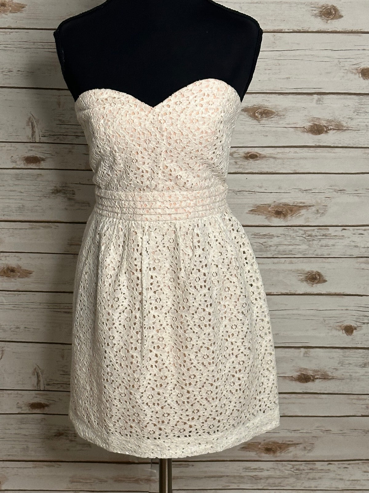 Pins and Needles cream blush lace strapless fit & flare dress Size 6 coquette