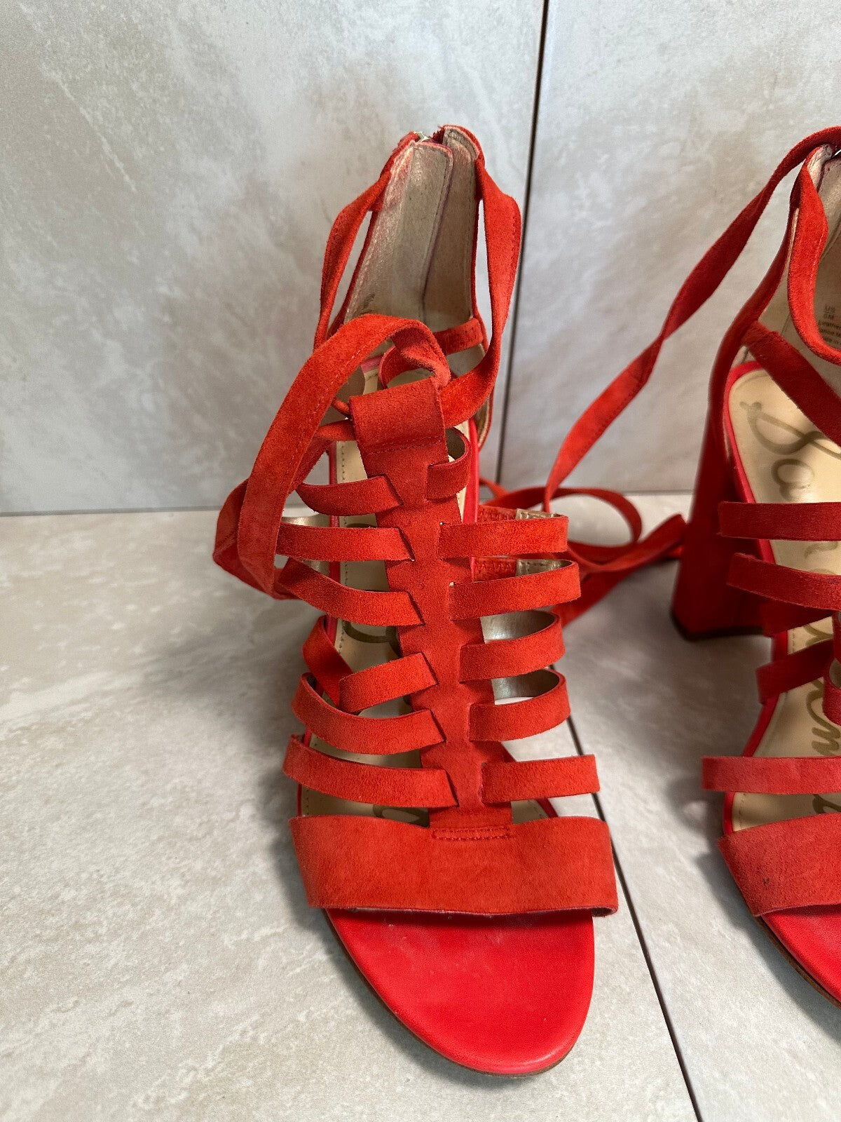 Sam Edelman Yarina red suede strappy caged ankle strap gladiator sandals Size 6