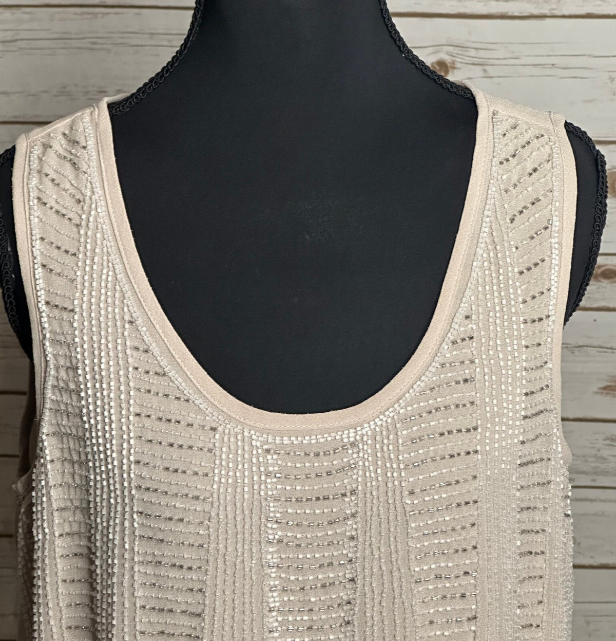 mercer & madison ivory beaded scoop neck sleeveless shell top Small art deco
