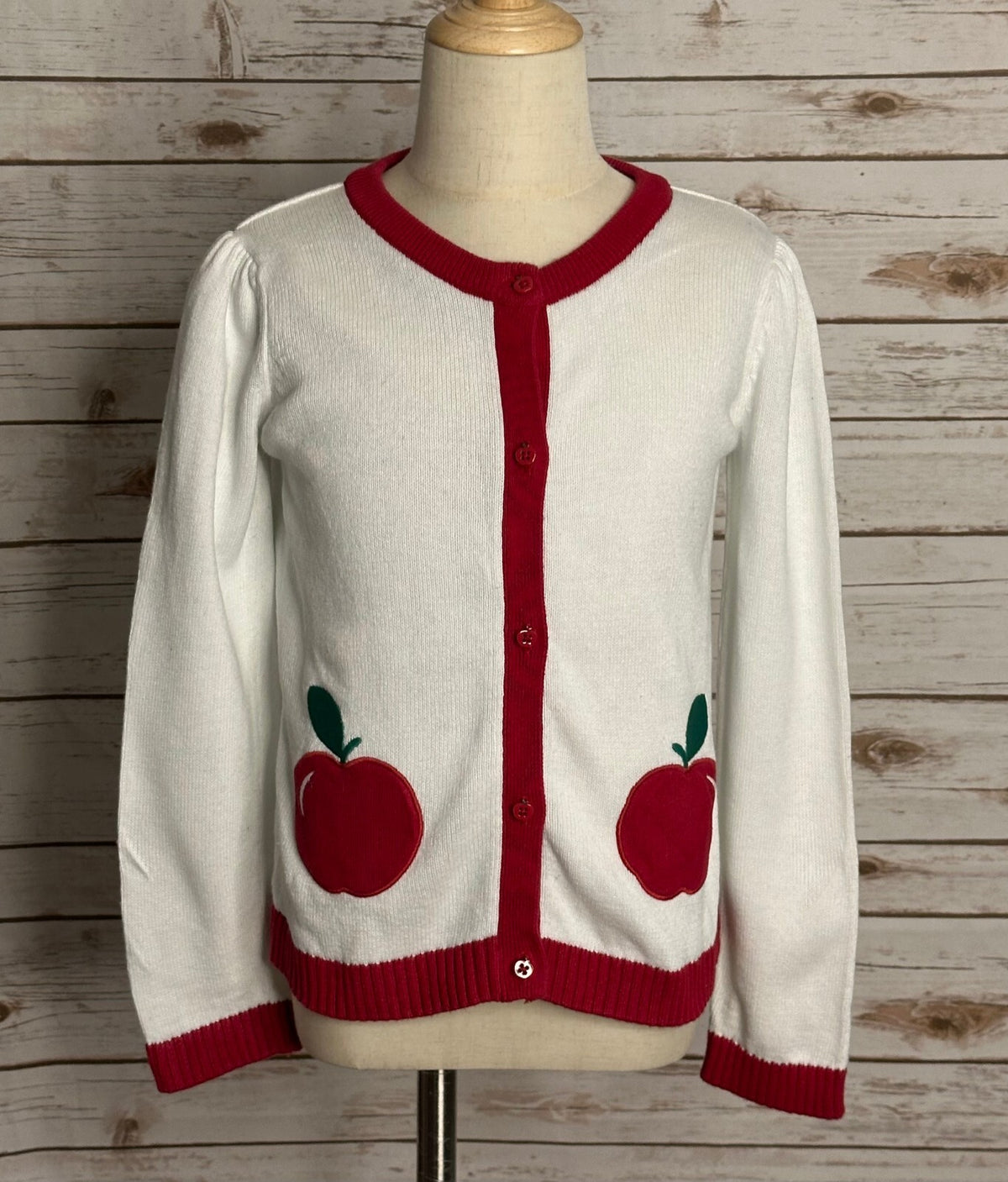 Gymboree Apple Orchard white red long sleeve button-front cardigan Size 7