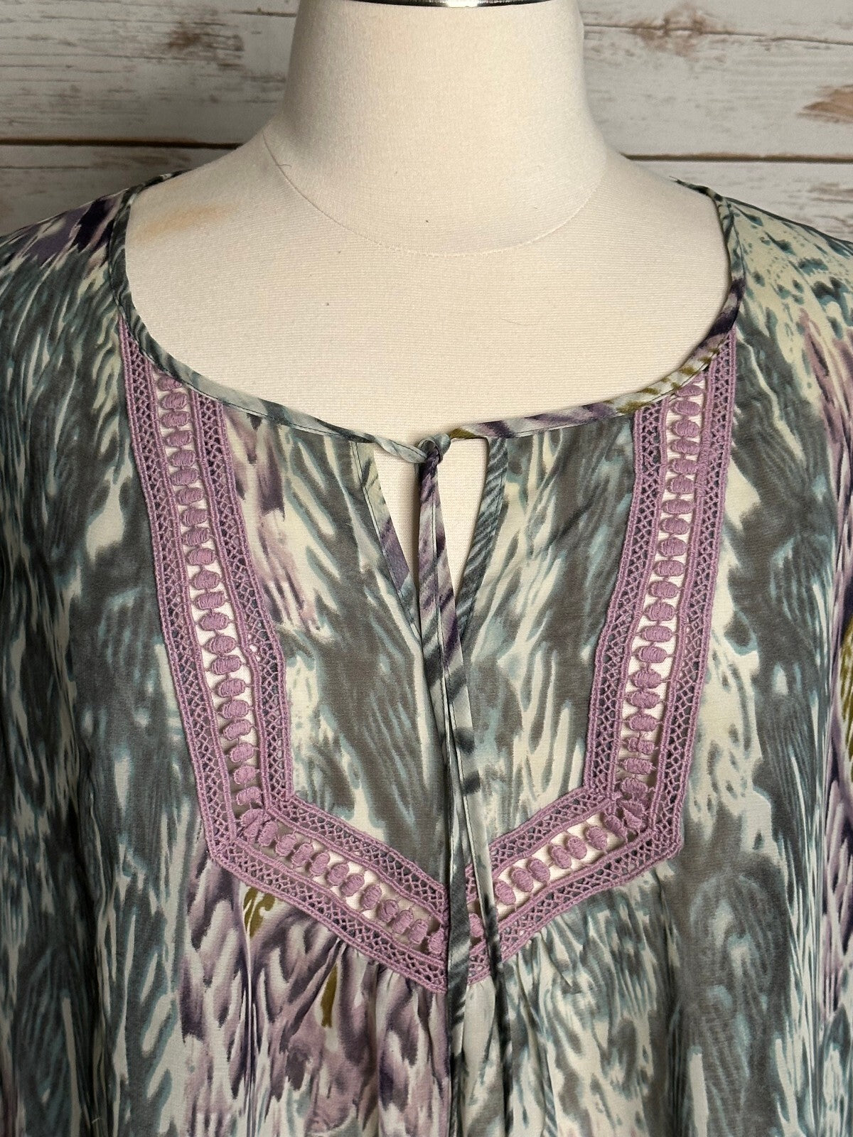 Marc Bouwer multicolored embroidered 3/4 sleeve semi-sheer peasant blouse 2X
