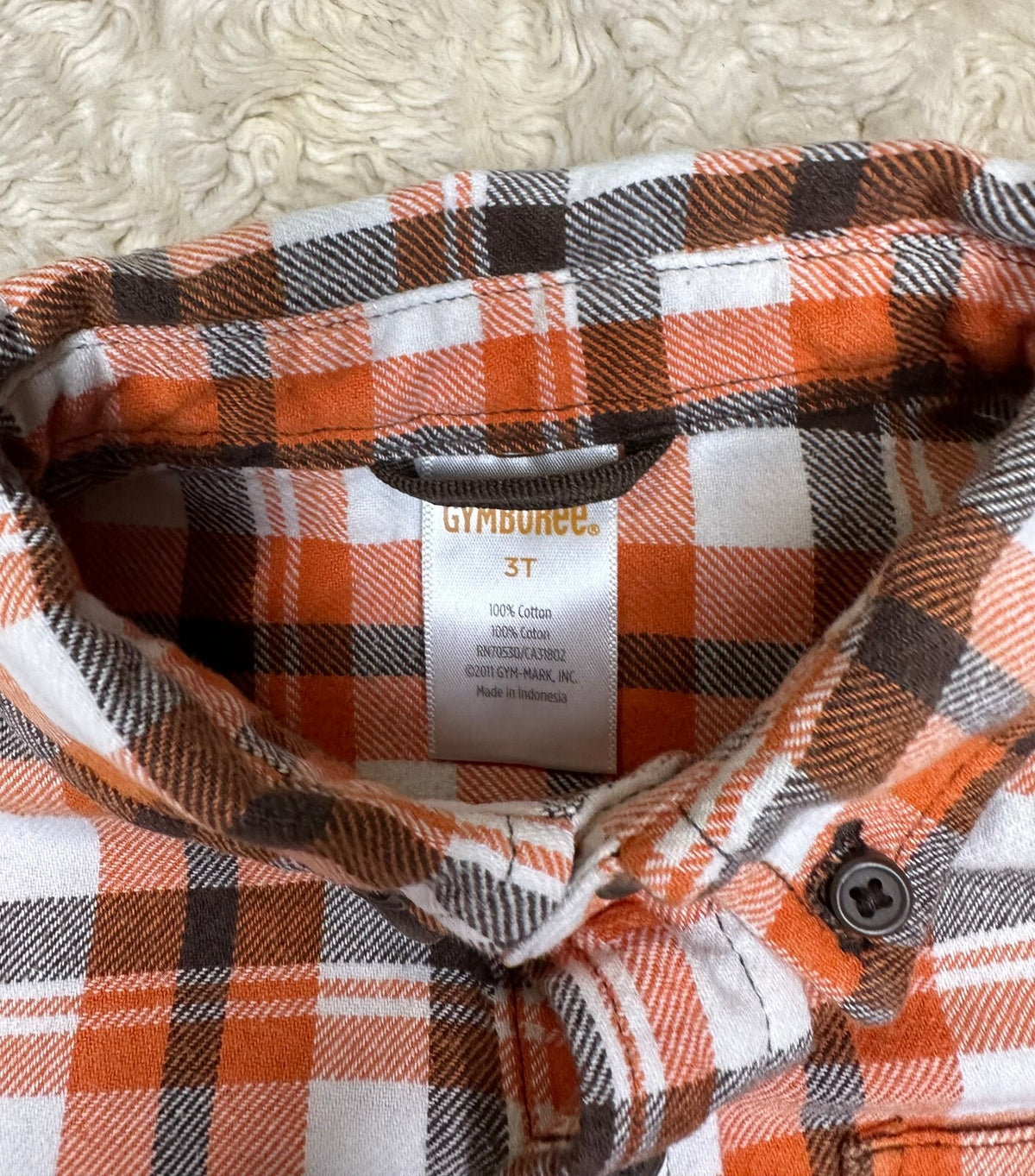 Gymboree orange brown plaid 100% cotton button-down long sleeve shirt 3T autumn