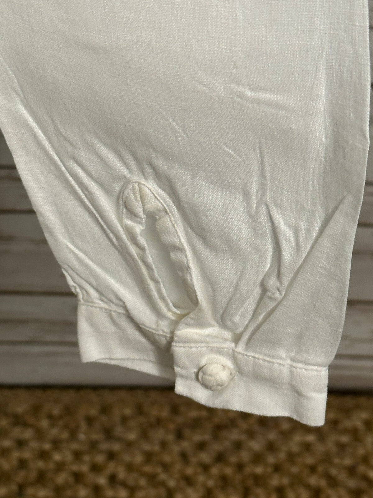 J. Jill white 100% linen mandarin collar long sleeve button-up shirt Small