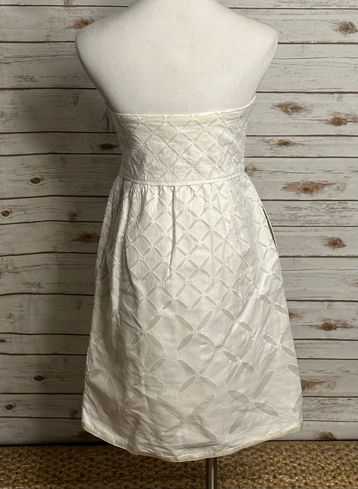 J.Crew ivory embroidered strapless 100% cotton fit & flare dress Size 6 bridal
