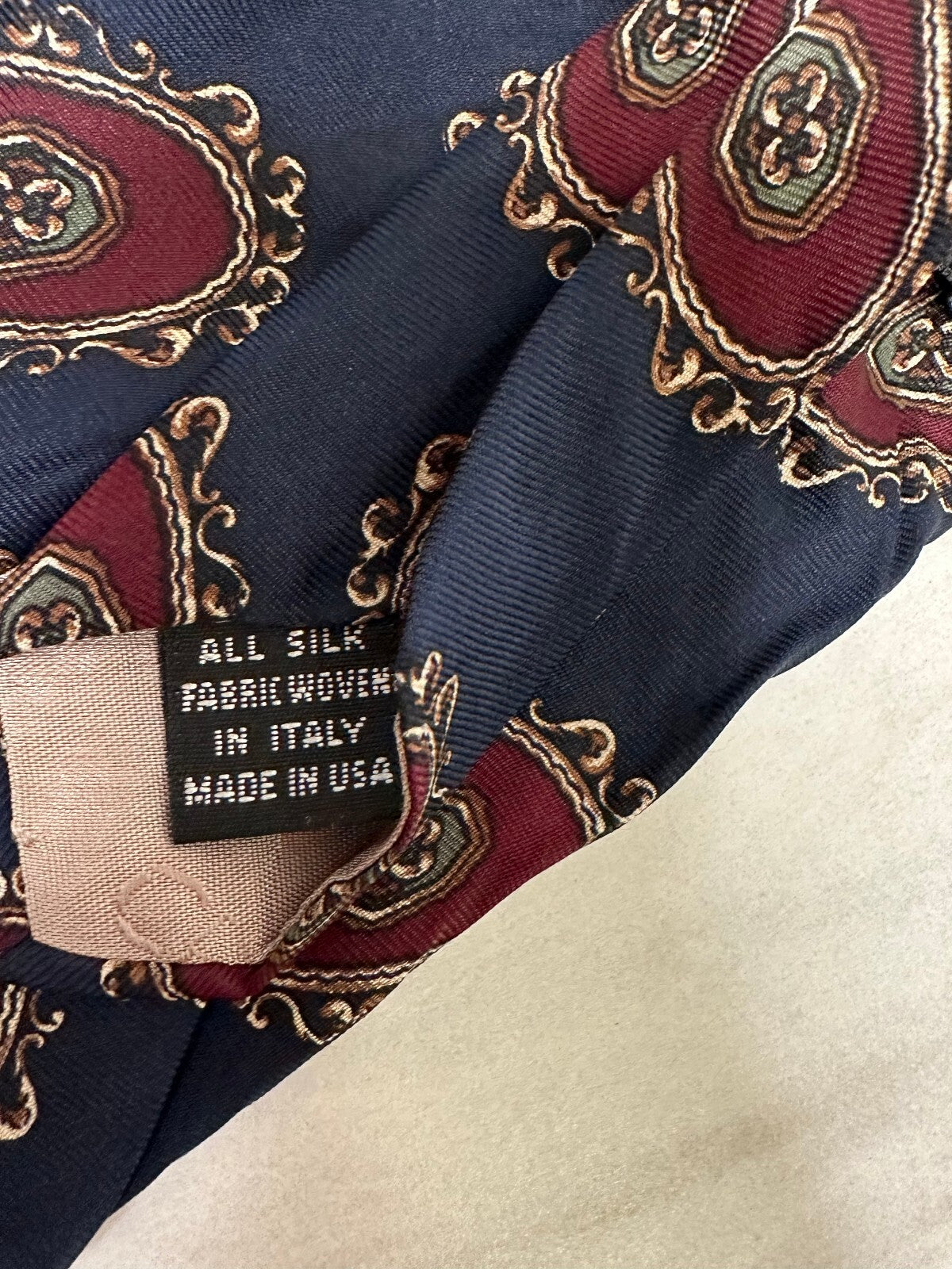 Vintage Christian Dior navy burgundy medallion 100% silk tie quiet luxury
