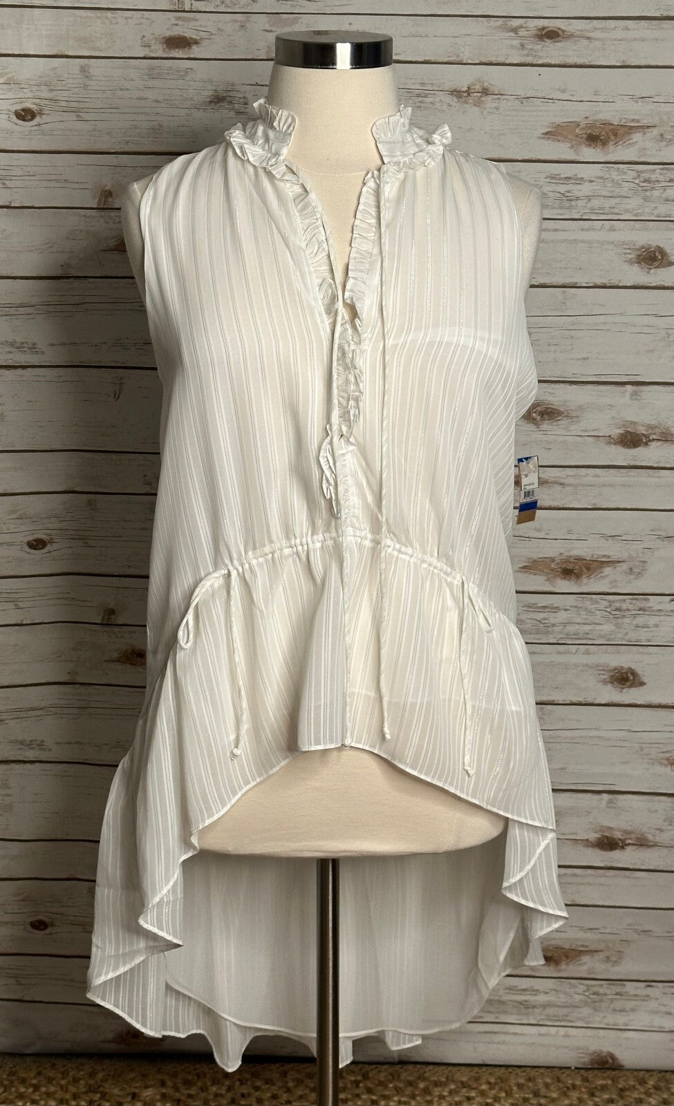Rachel Rachel Roy pearl ruffled high neck hi-low tunic blouse XL romantic fairy