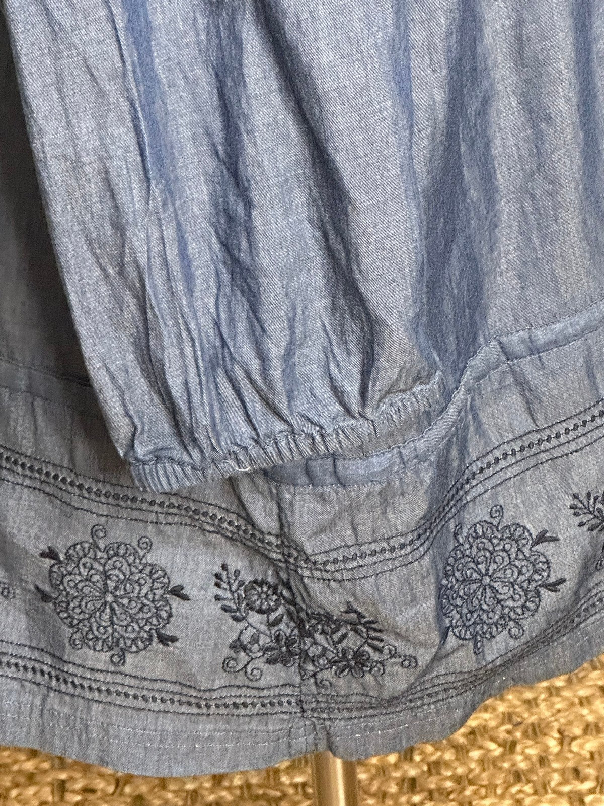 Old Navy chambray off-shoulder floral embroidered button-front tunic dress 20