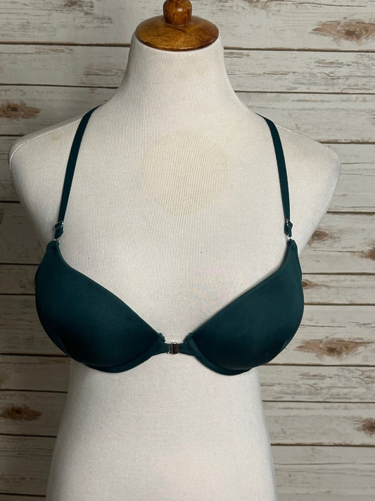 Adore Me green front closure lace racerback plunge push-up bra 32D coquette