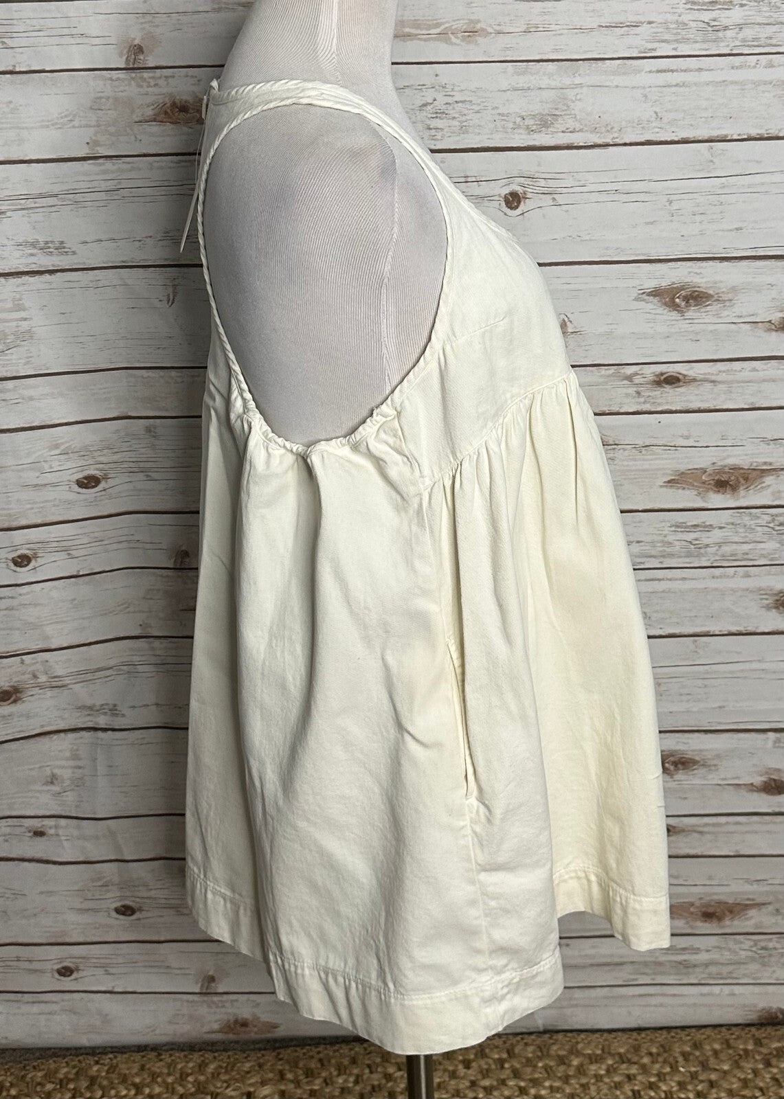 NWT Free People ivory 100% cotton racerback mini babydoll swing dress Med boho