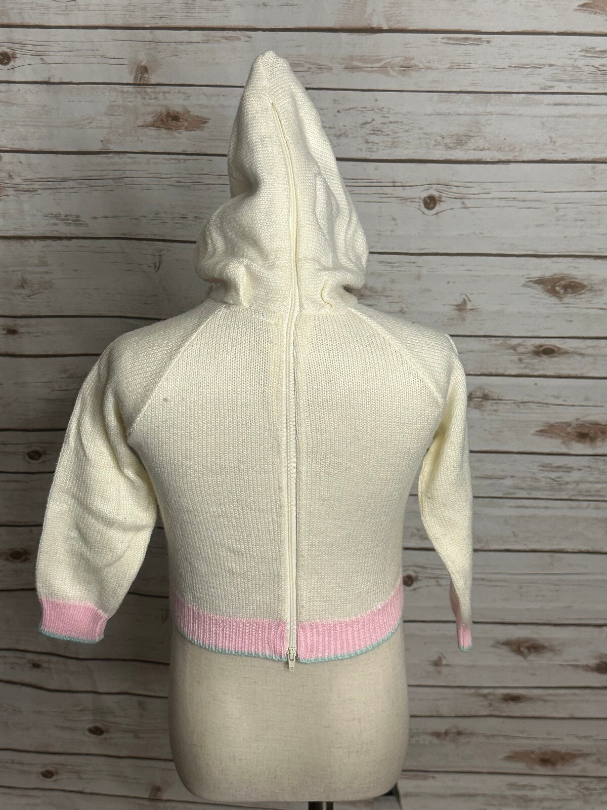 Vintage Quiltex cream teddy bear applique full zip hooded sweater Size 24M