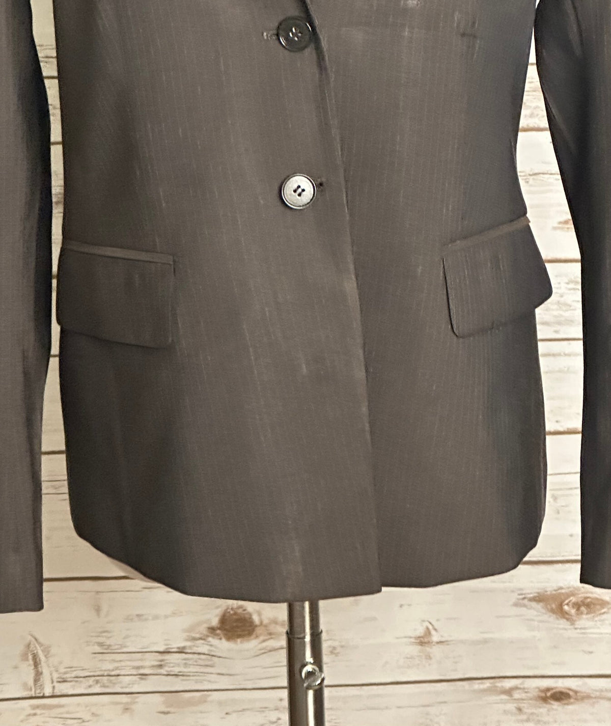 Ann Taylor brown pinstriped wool-blend single-breasted blazer 12P dark academia