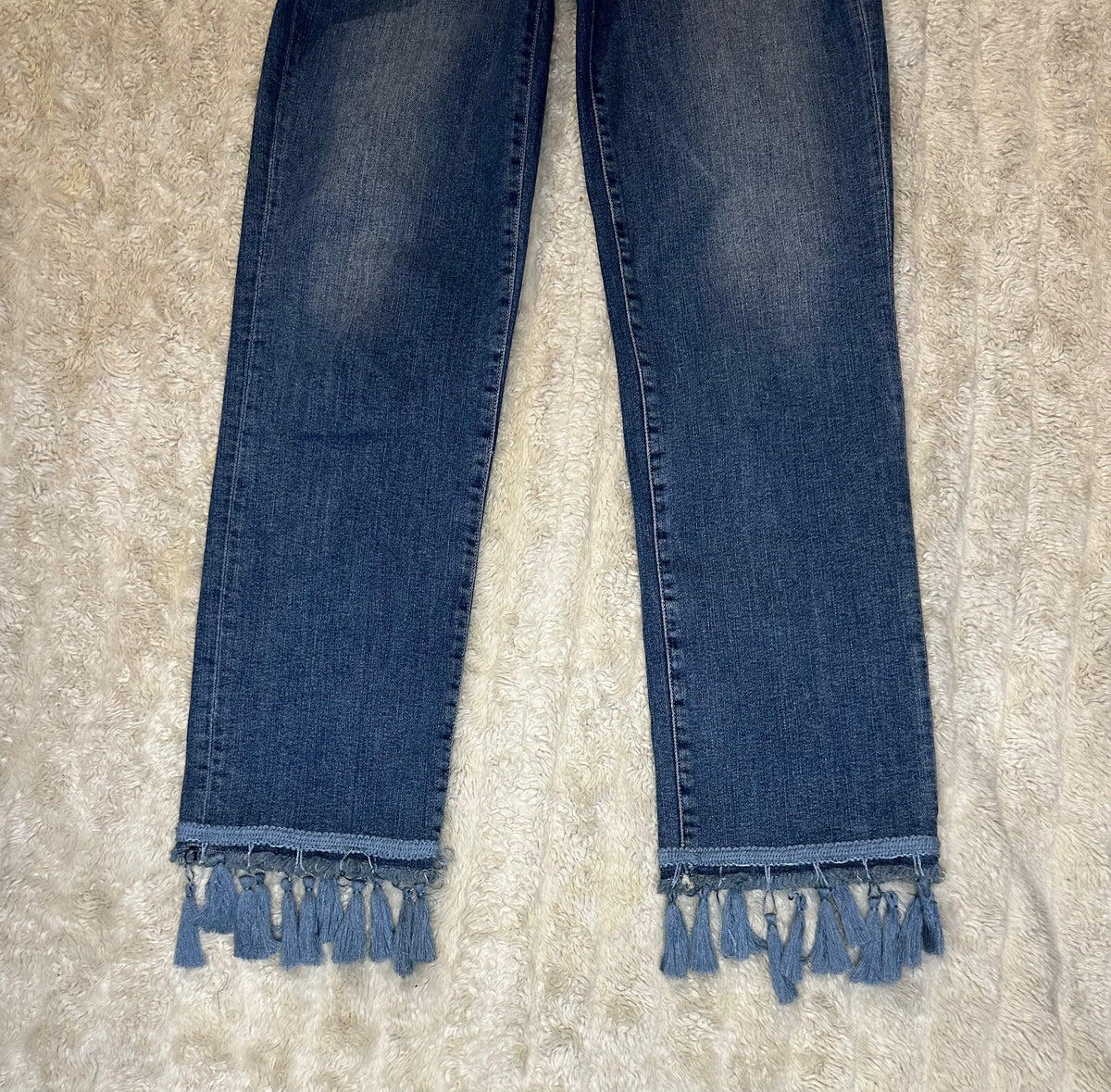 Paige Jacqueline Straight medium wash fringe tassel hem denim jeans Size 29 boho