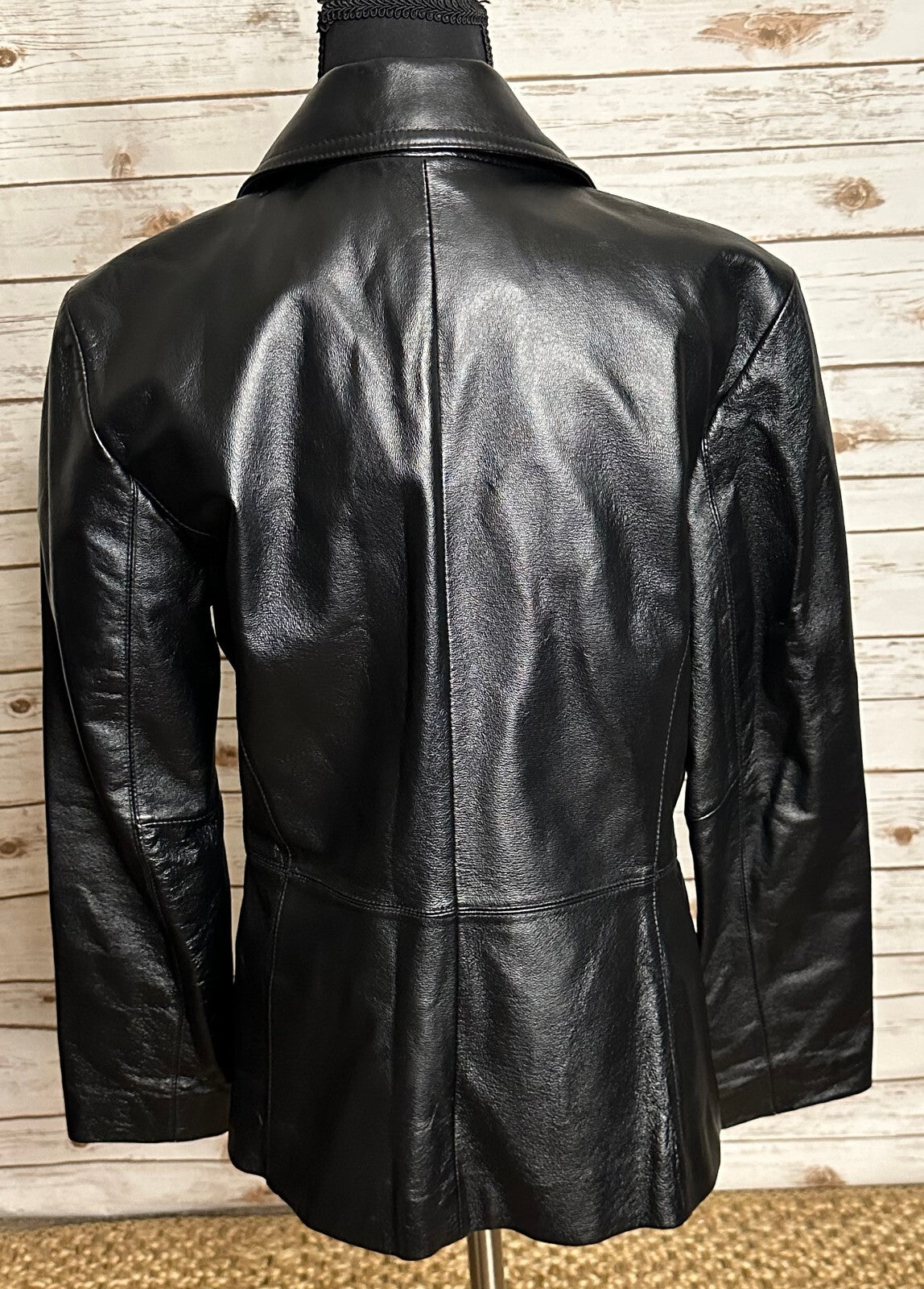 Black 100% leather full zip long sleeve jacket Small minimalist quiet luxury