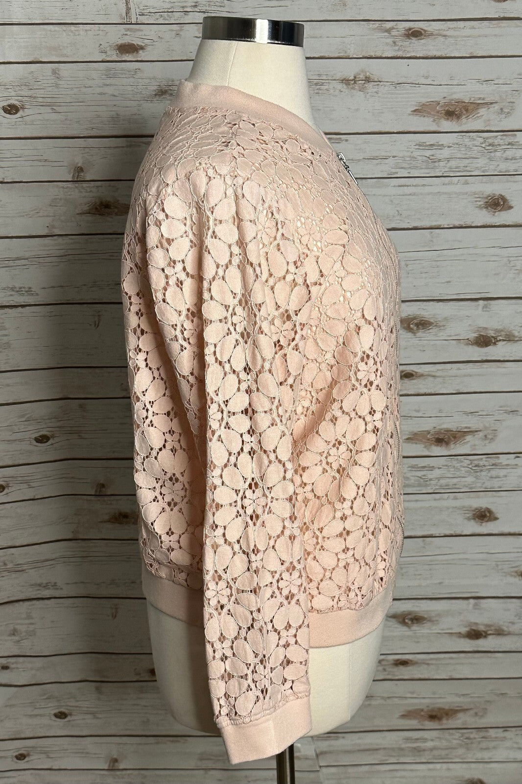 Torrid blush floral lace long sleeve full zip semi-sheer bomber jacket Size 2/2X