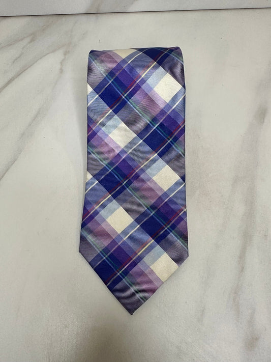 Tommy Hilfiger navy lavender plaid madras 100% silk tie classic preppy old money