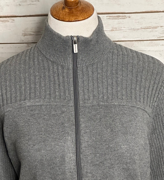 Michael Kors grey ribbed knit long sleeve full zip sweater Medium minimalism