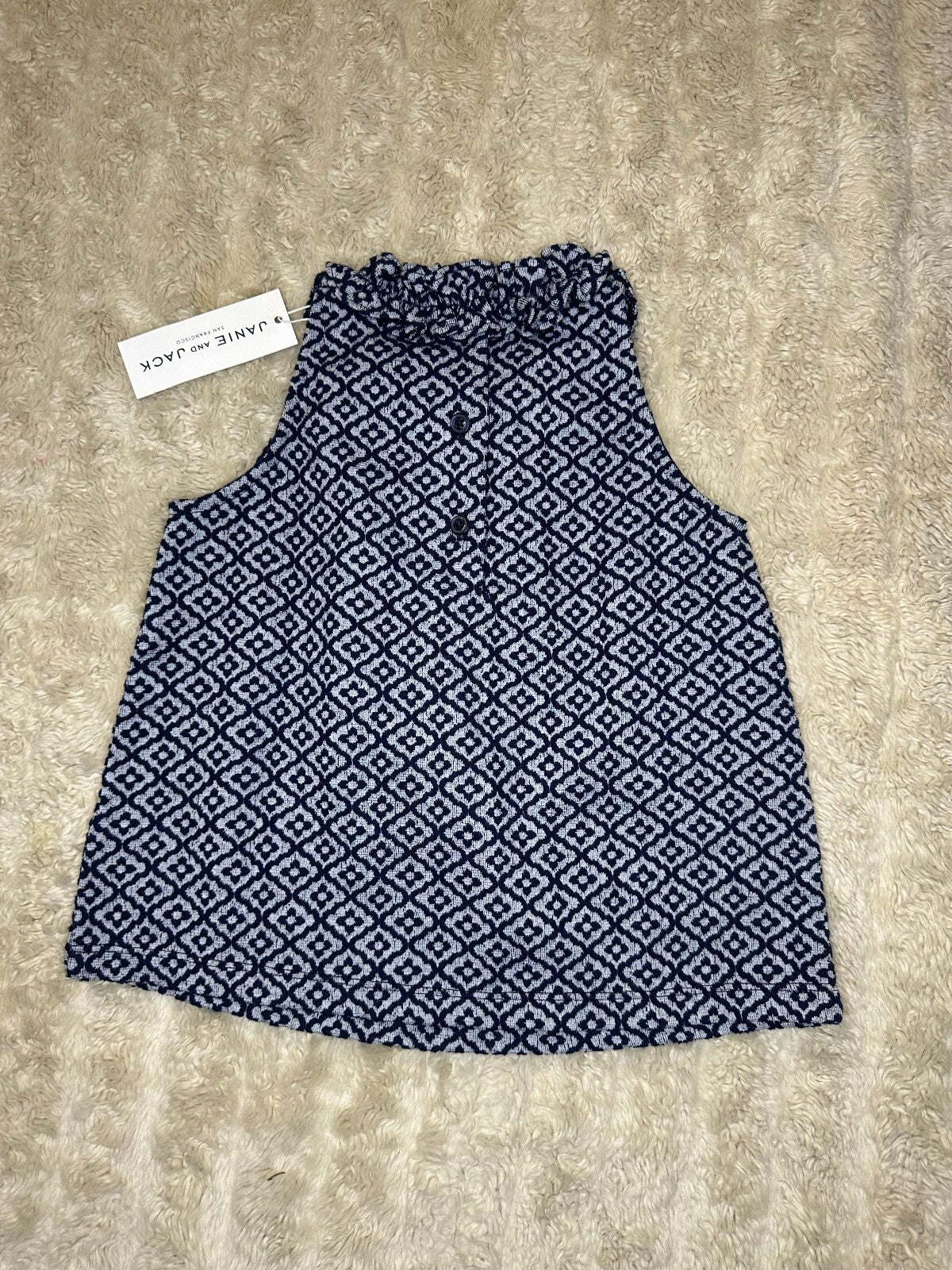 Janie and Jack textured navy blue white geometric floral sleeveless top Size 3