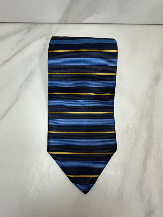 Brooks Brothers Makers navy light blue gold repp striped 100% silk tie preppy