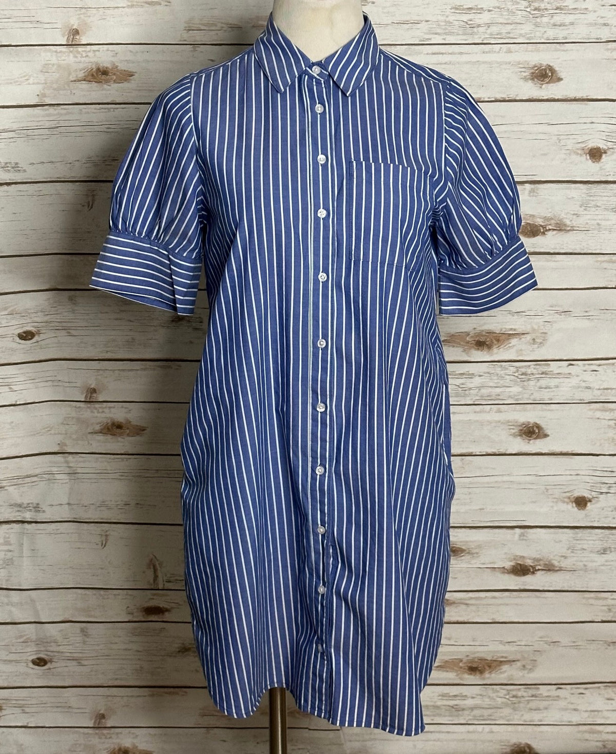 Old Navy blue white striped button-up shirtdress Small preppy nautical coastal