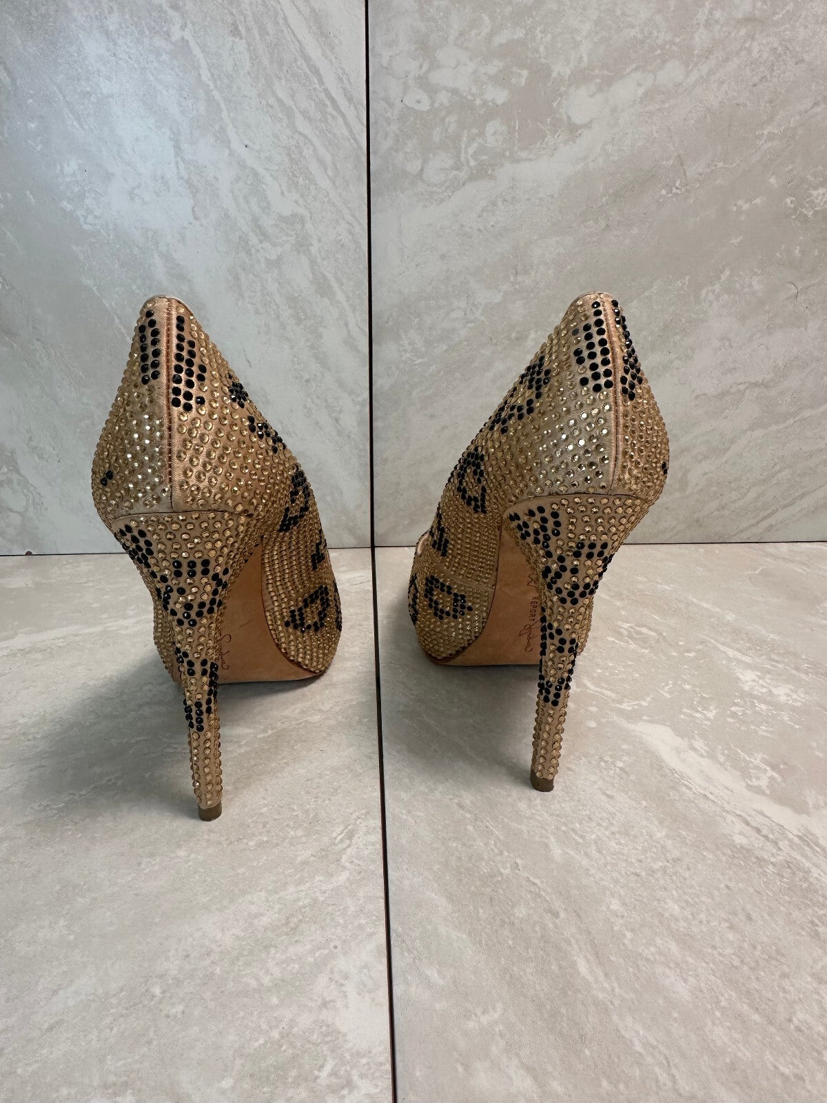 Report Signature champagne rhinestone platform stiletto heels 8.5 Y2K McBling