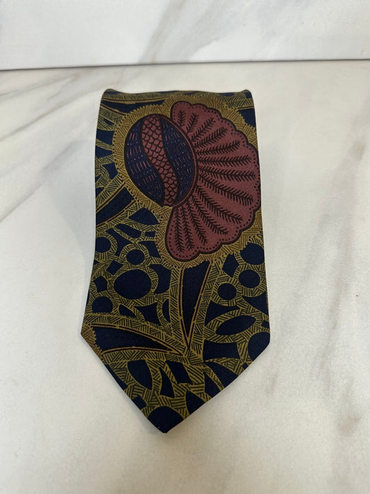 Vintage Beecroft & Bull Ltd navy gold dusty rose abstract floral 100% silk tie