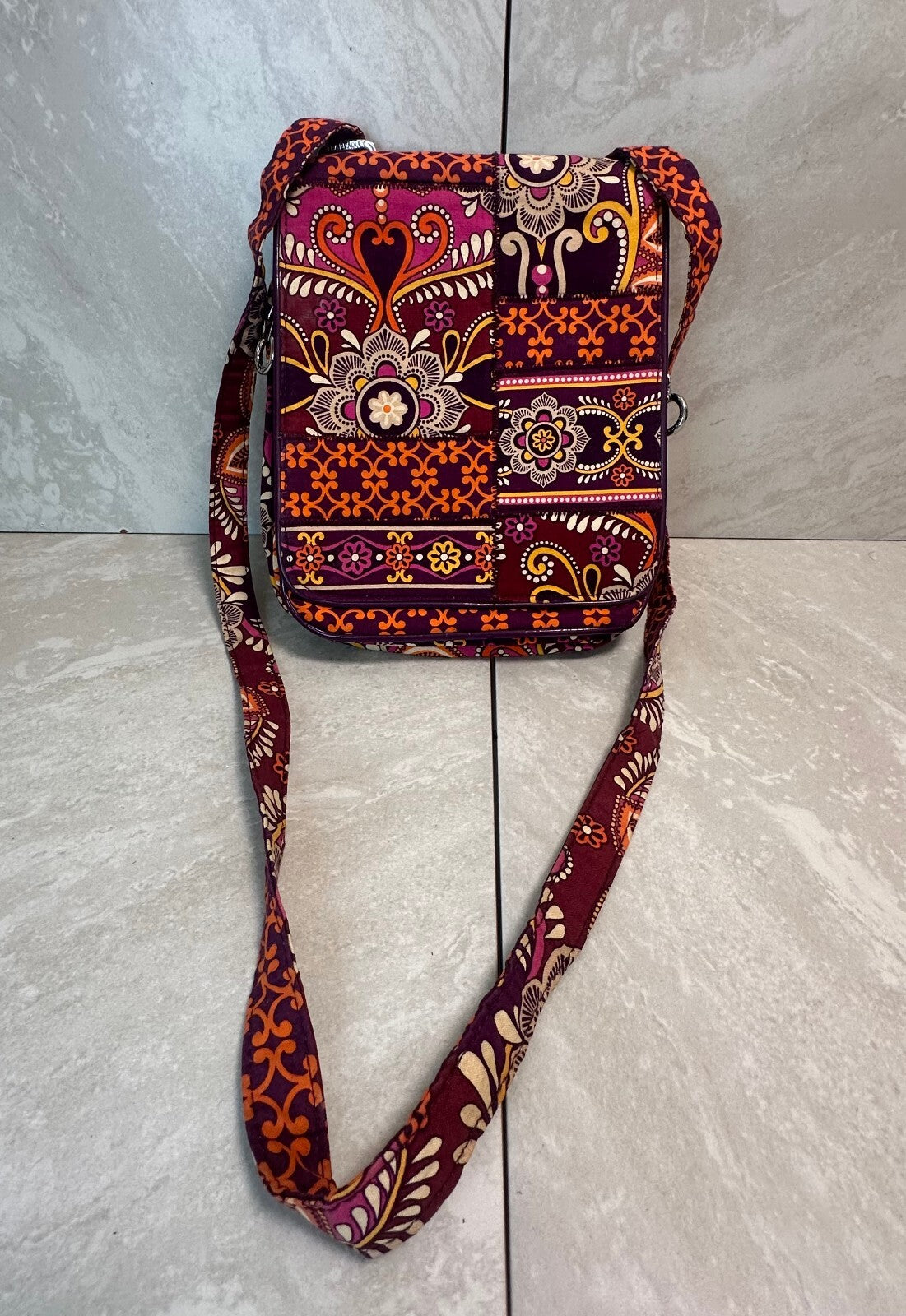 Vera Bradley retired burgundy Safari Sunset patchwork hipster crossbody bag