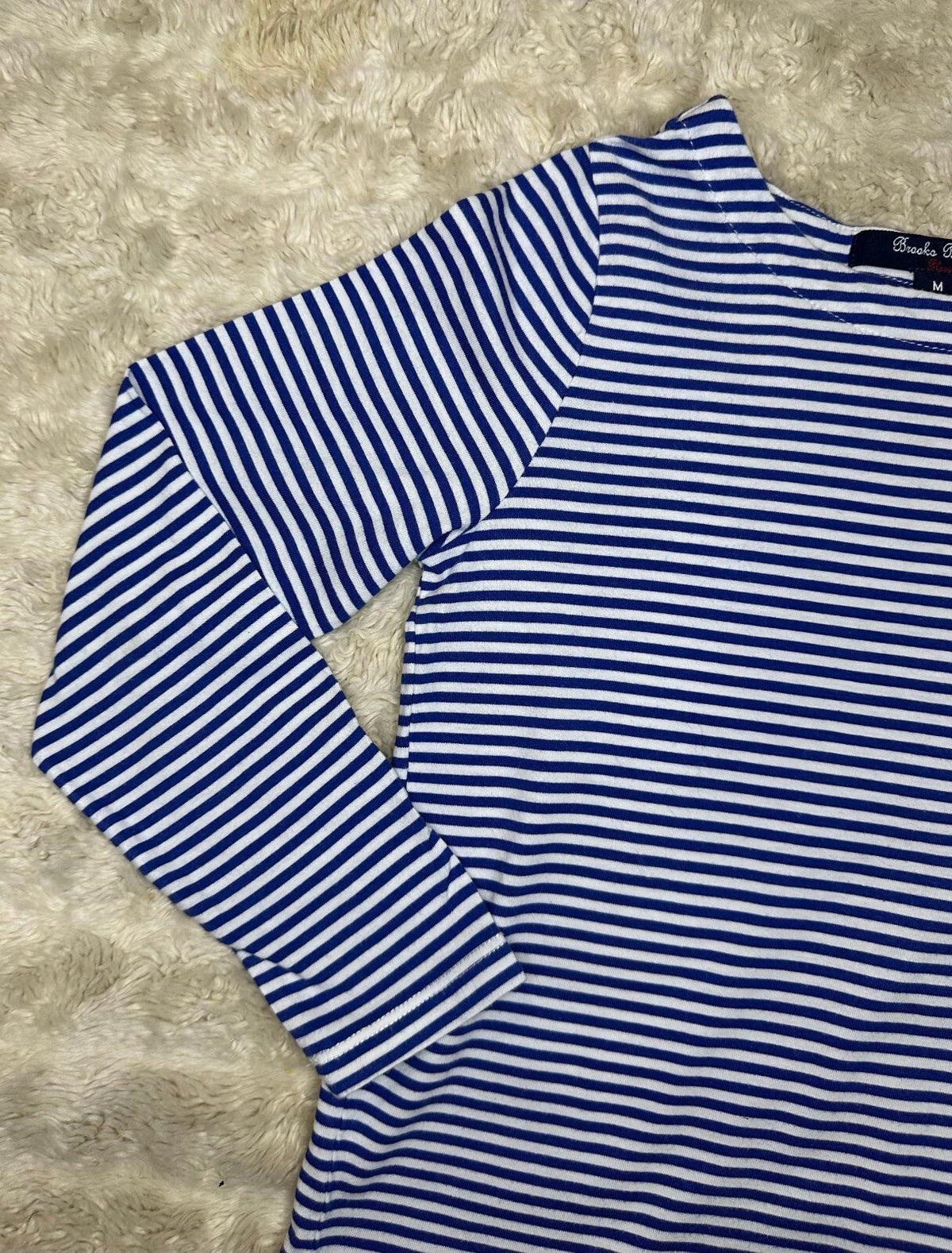 Brooks Brothers Fleece blue white striped long sleeve top Medium preppy nautical