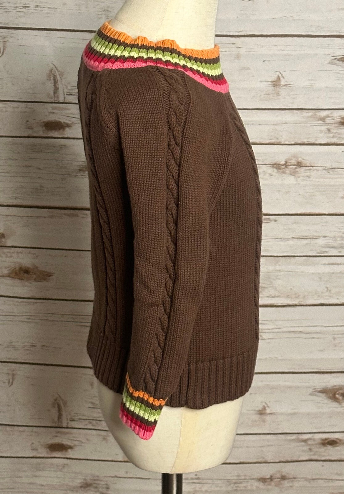 Gymboree Winter Cheer Dot Flower brown 100% cotton cable-knit sweater XS (3-4)