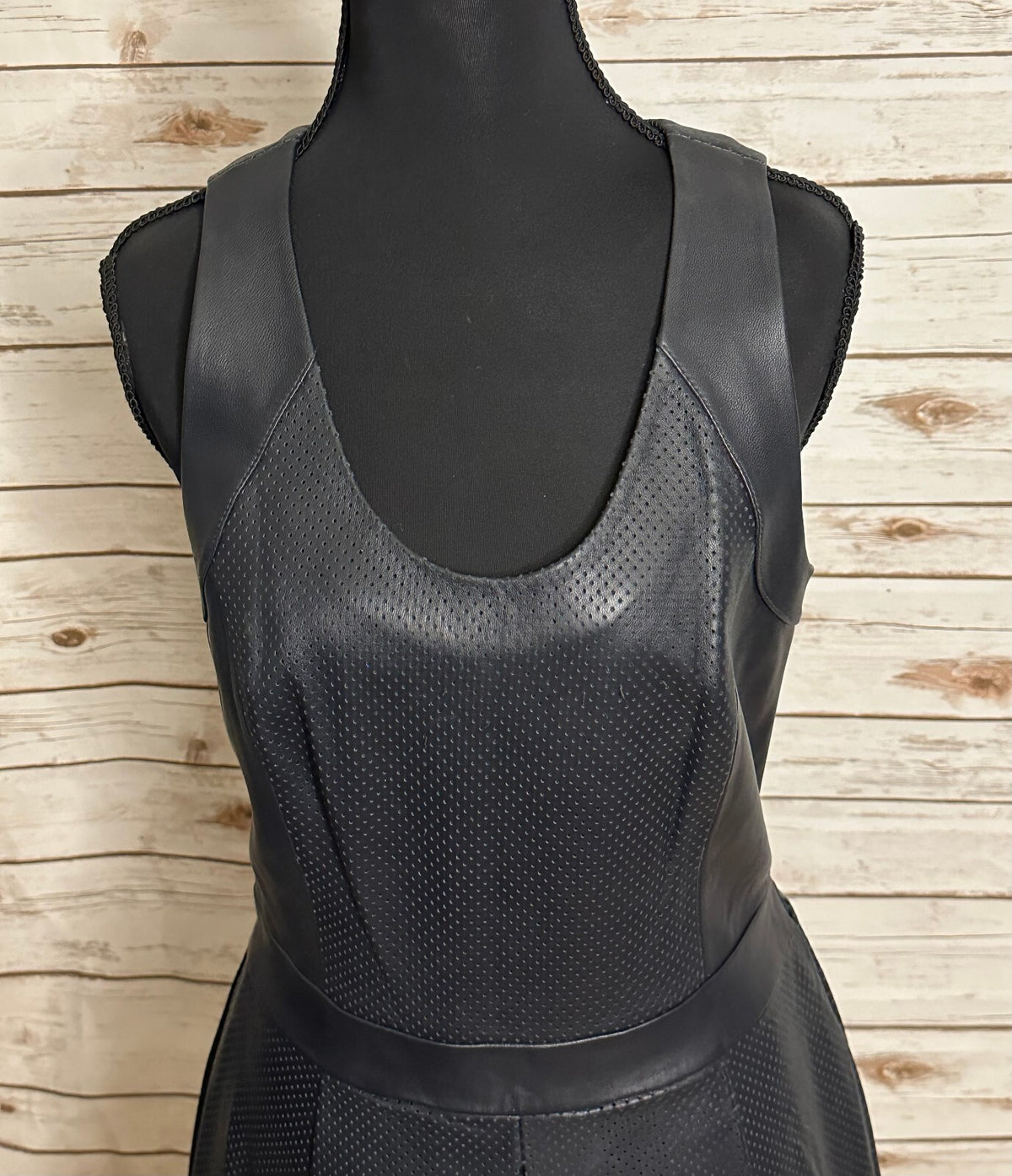 Rebecca Minkoff navy leather sleeveless fit & flare dress Size 6 moto minimalist