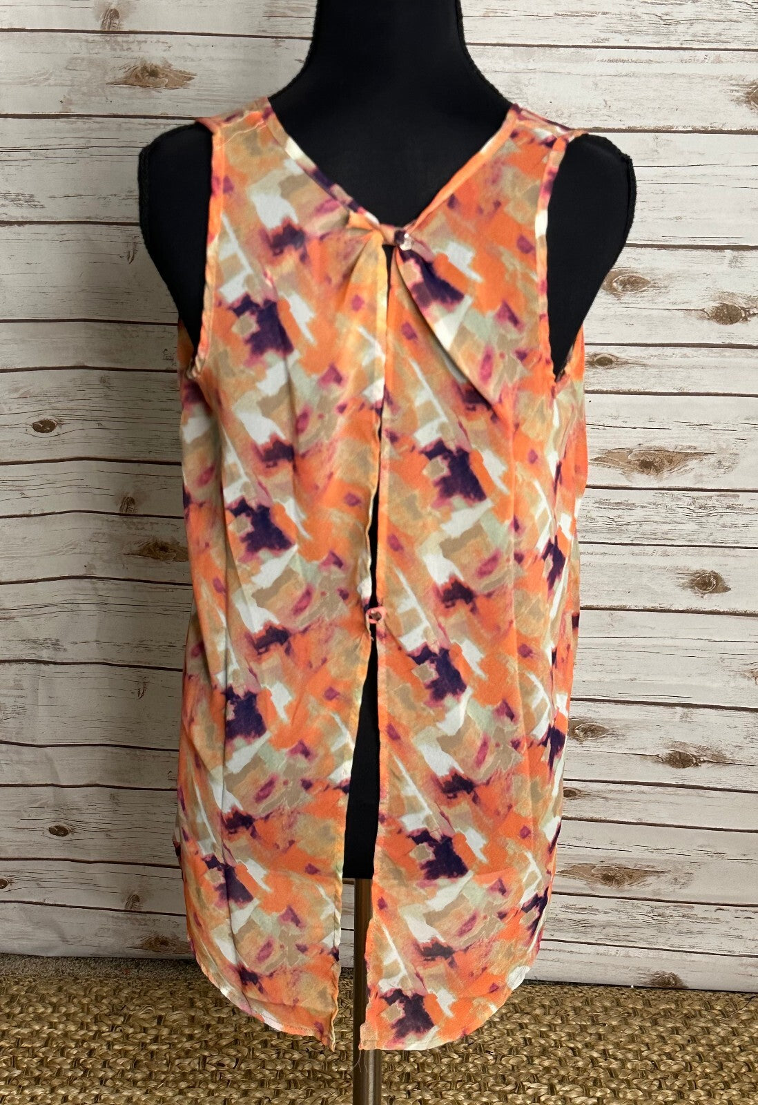 Paper Crane peach purple abstract scoop neck sleeveless sheer tank top Small