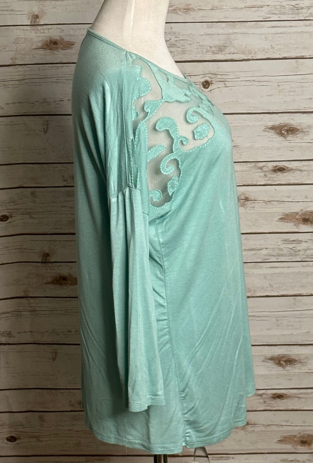 BKE green mesh applique long sleeve tunic top Medium Y2K fairycore whimsical