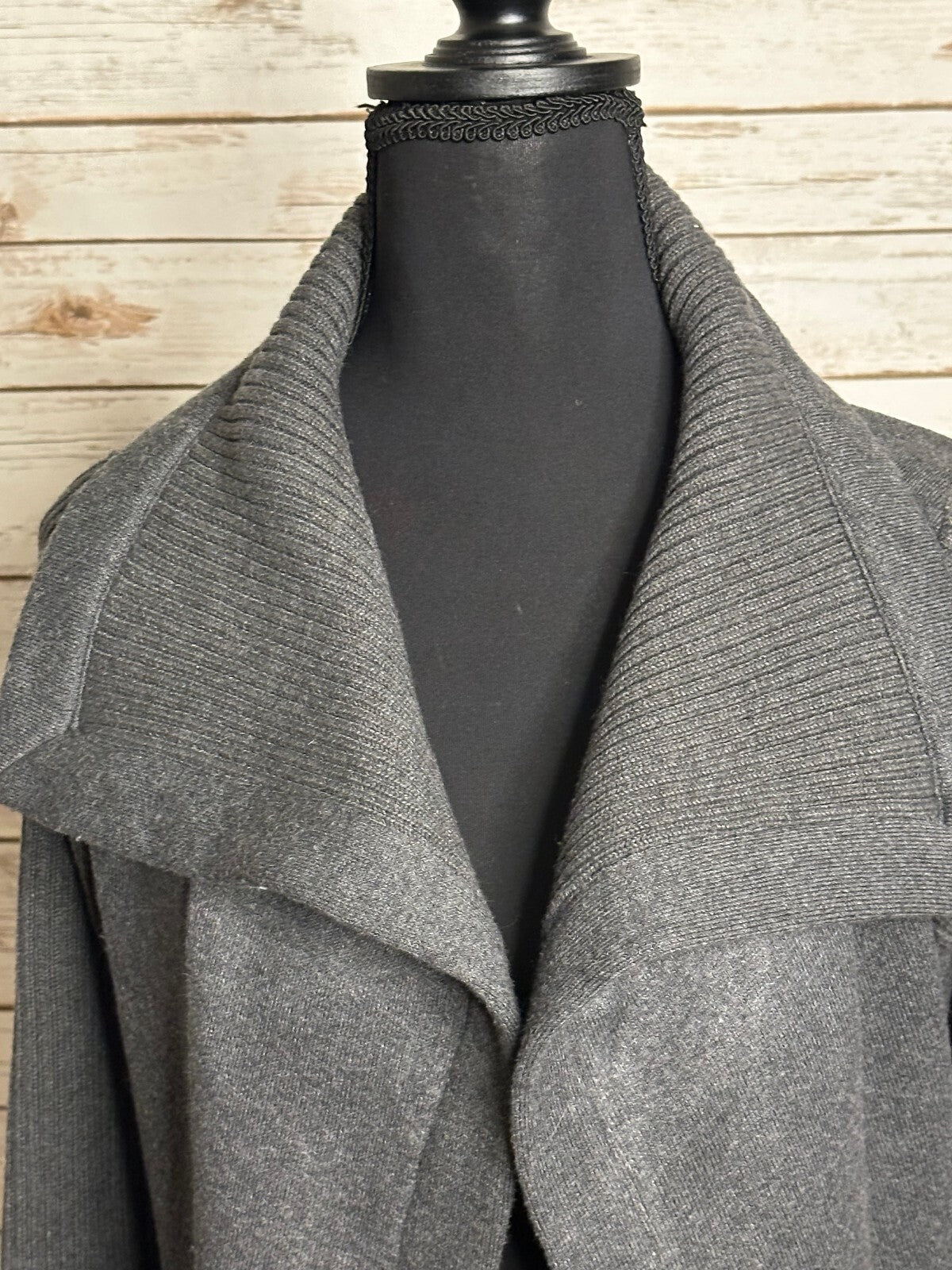 White House Black Market grey cotton-blend waterfall shawl collar cardigan XS