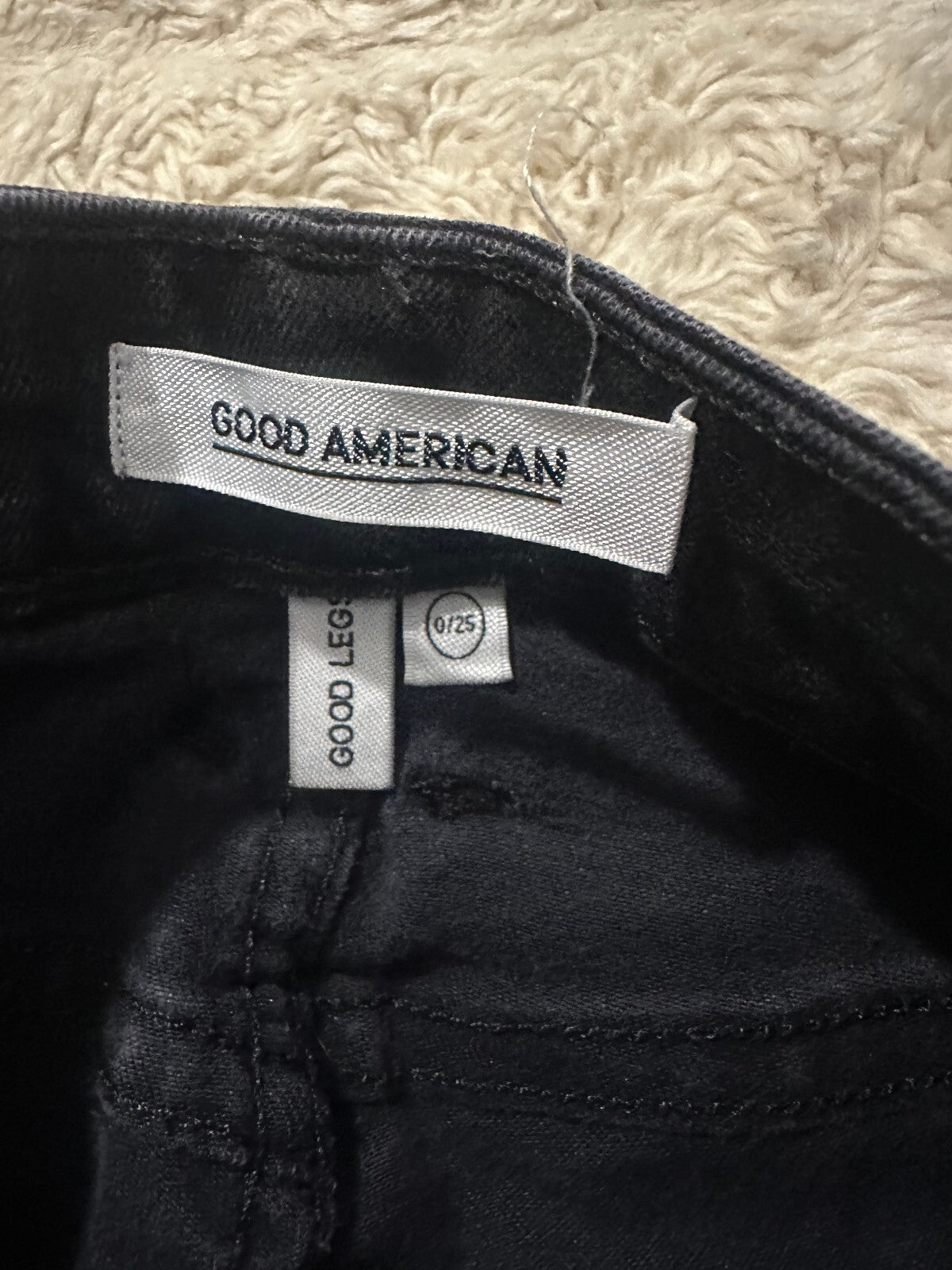 Good American Good Legs black mid-rise coated straight stretch denim jeans 0/25