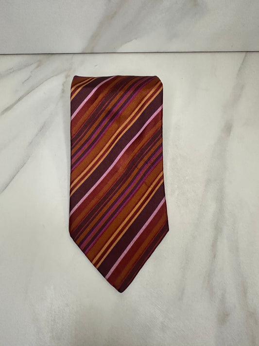 Liberty of London burgundy purple gold striped 100% silk tie made in England