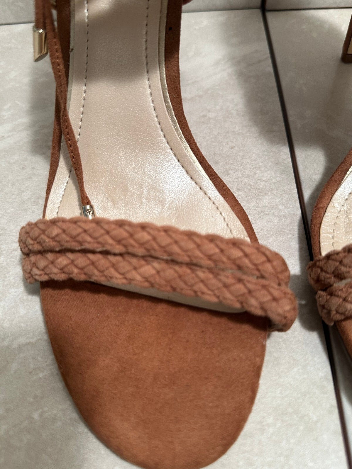 White House Black Market Serenity brown suede lace-up stiletto sandals Size 8M