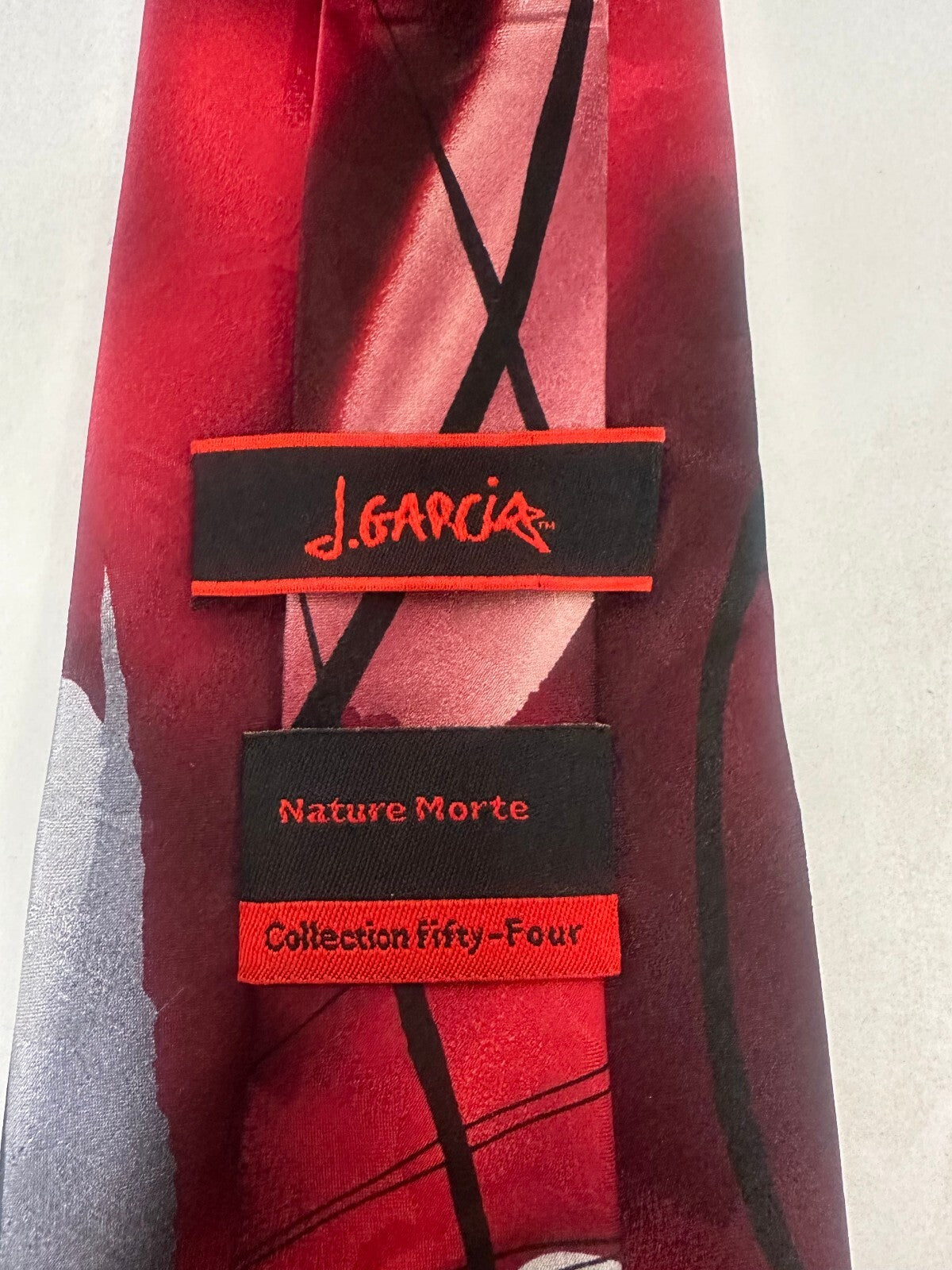 Vintage J. Garcia Nature Morte Collection 54 burgundy abstract 100% silk tie