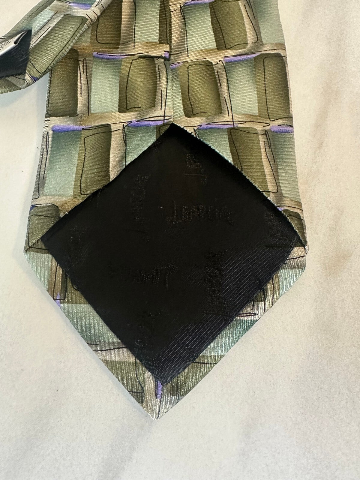 J. Garcia green multicolored abstract geometric 100% silk tie artsy maximalism