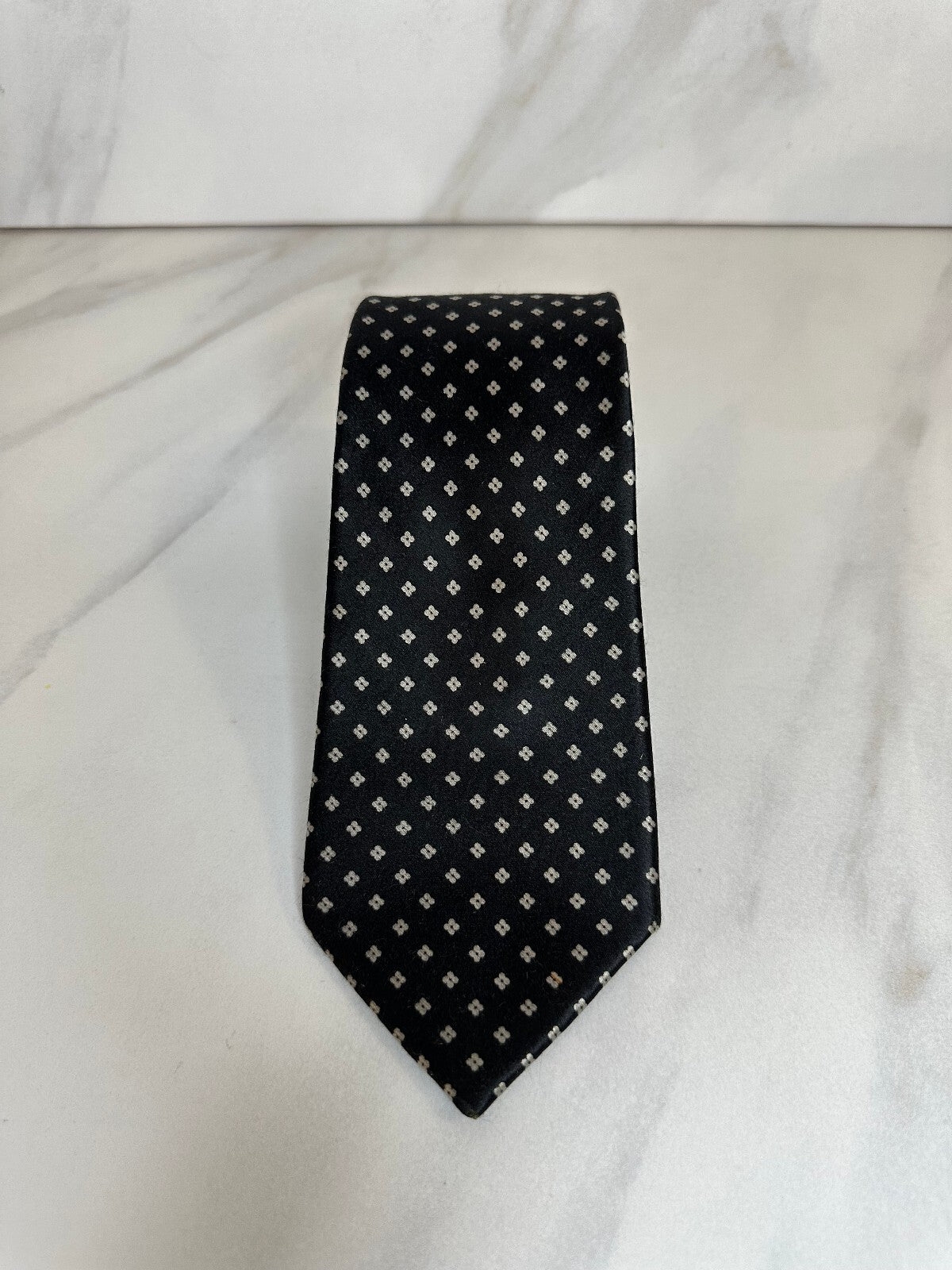 Vintage Oscar de la Renta black silver floral geometric 100% silk velour tie