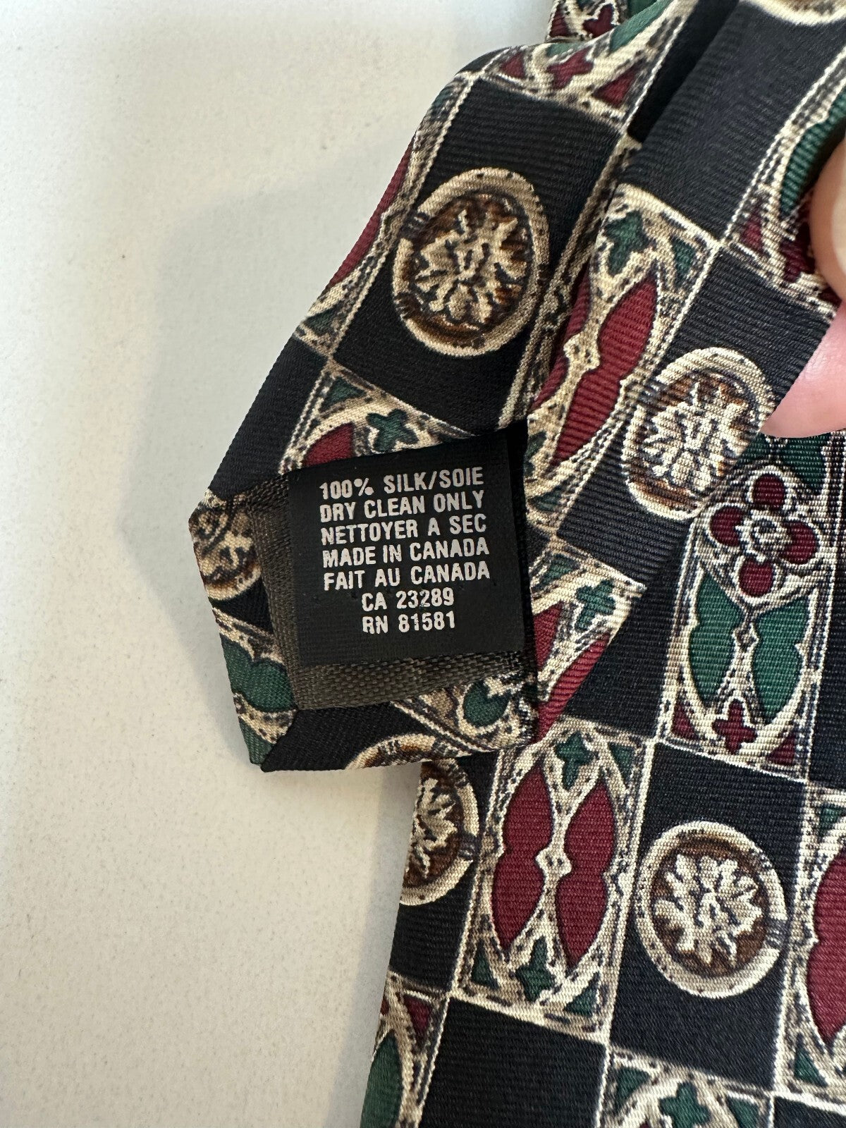 Vintage Christian Dior Crevates black burgundy teal cream 100% silk tie designer