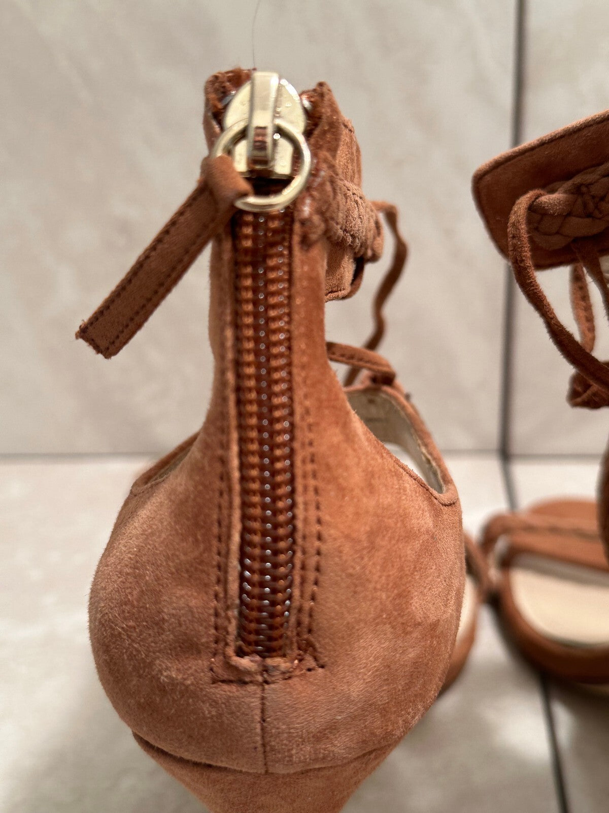White House Black Market Serenity brown suede lace-up stiletto sandals Size 8M
