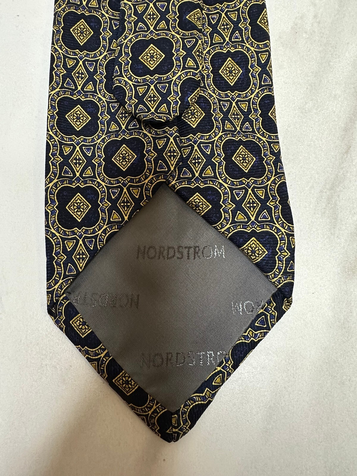 Robert Talbott Nordstrom navy gold geometric 100% silk tie old money made in USA