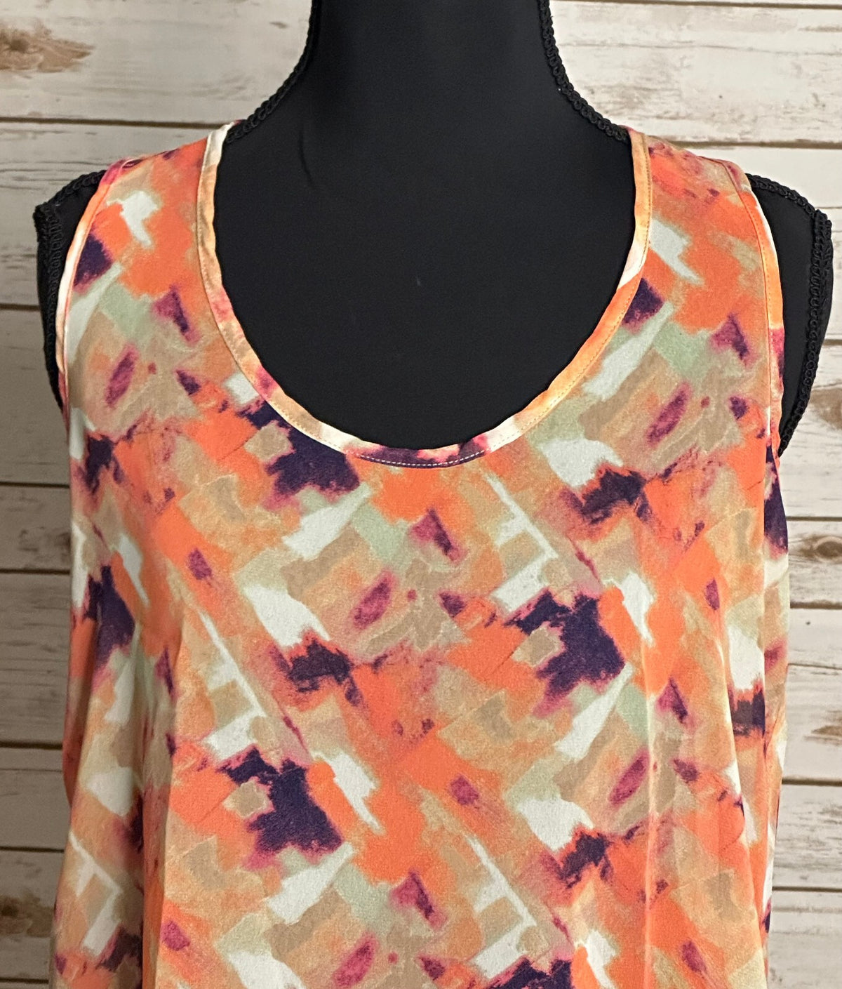 Paper Crane peach purple abstract scoop neck sleeveless sheer tank top Small