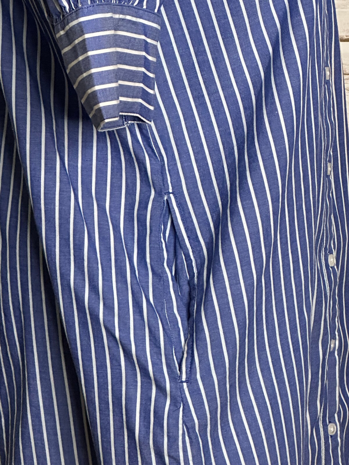 Old Navy blue white striped button-up shirtdress Small preppy nautical coastal