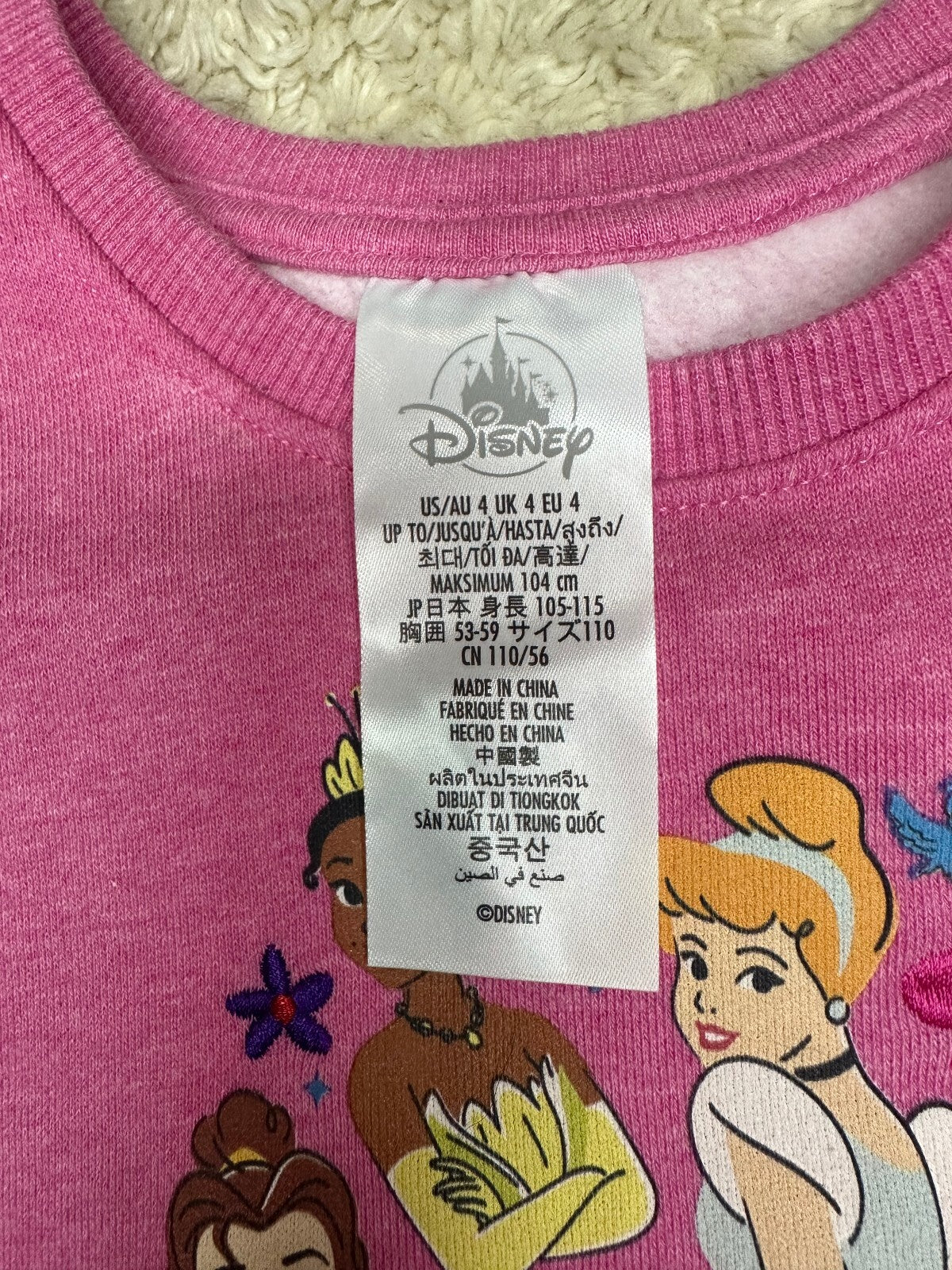 Disney pink embroidered graphic print organic cotton sweatshirt Size 4 storybook