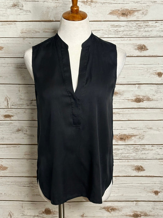 Vince black 100% silk sleeveless split neck blouse Small minimalist quiet luxury