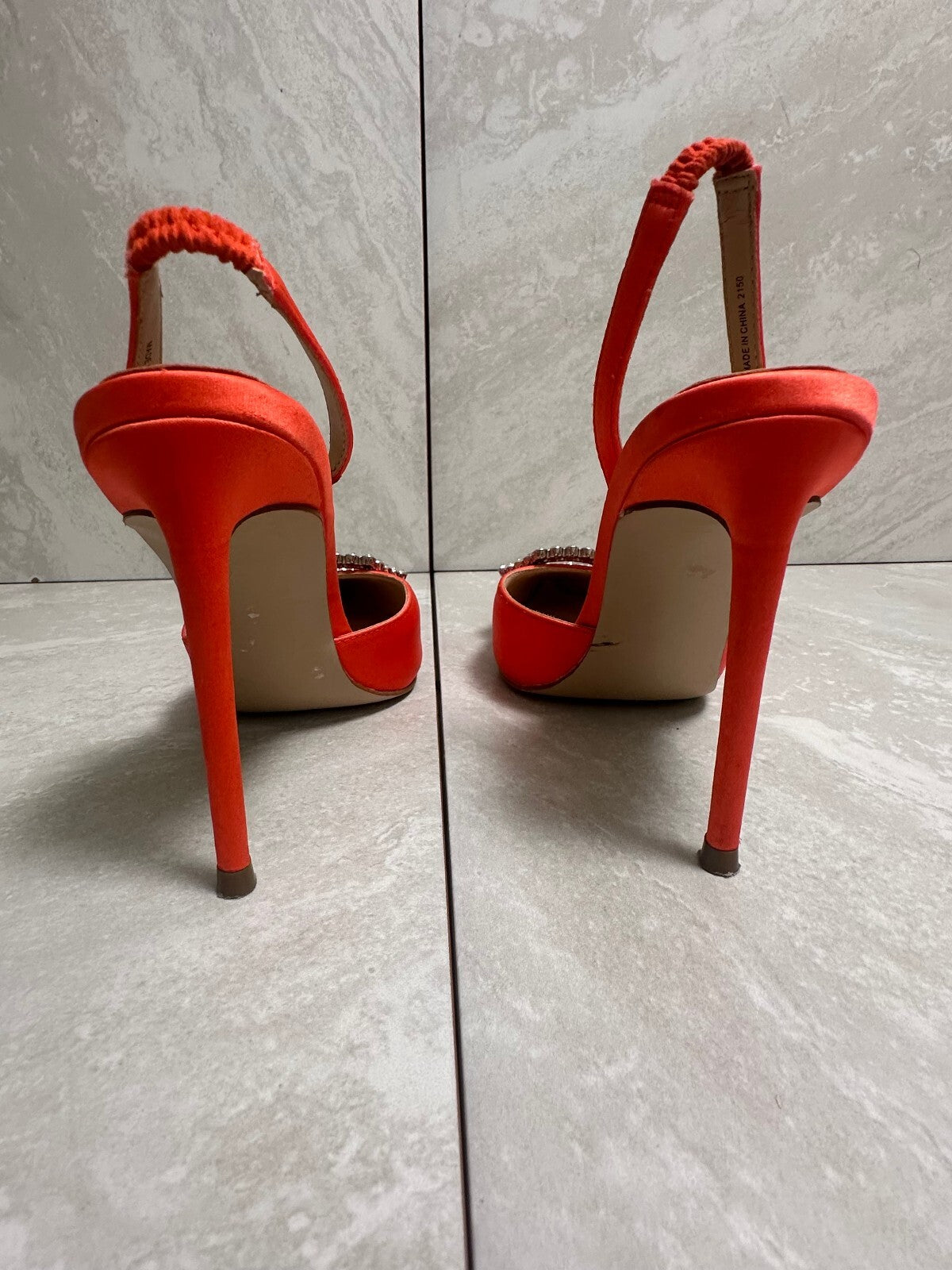 Steve Madden Vionnet orange satin rhinestone slingback stiletto pumps 6M
