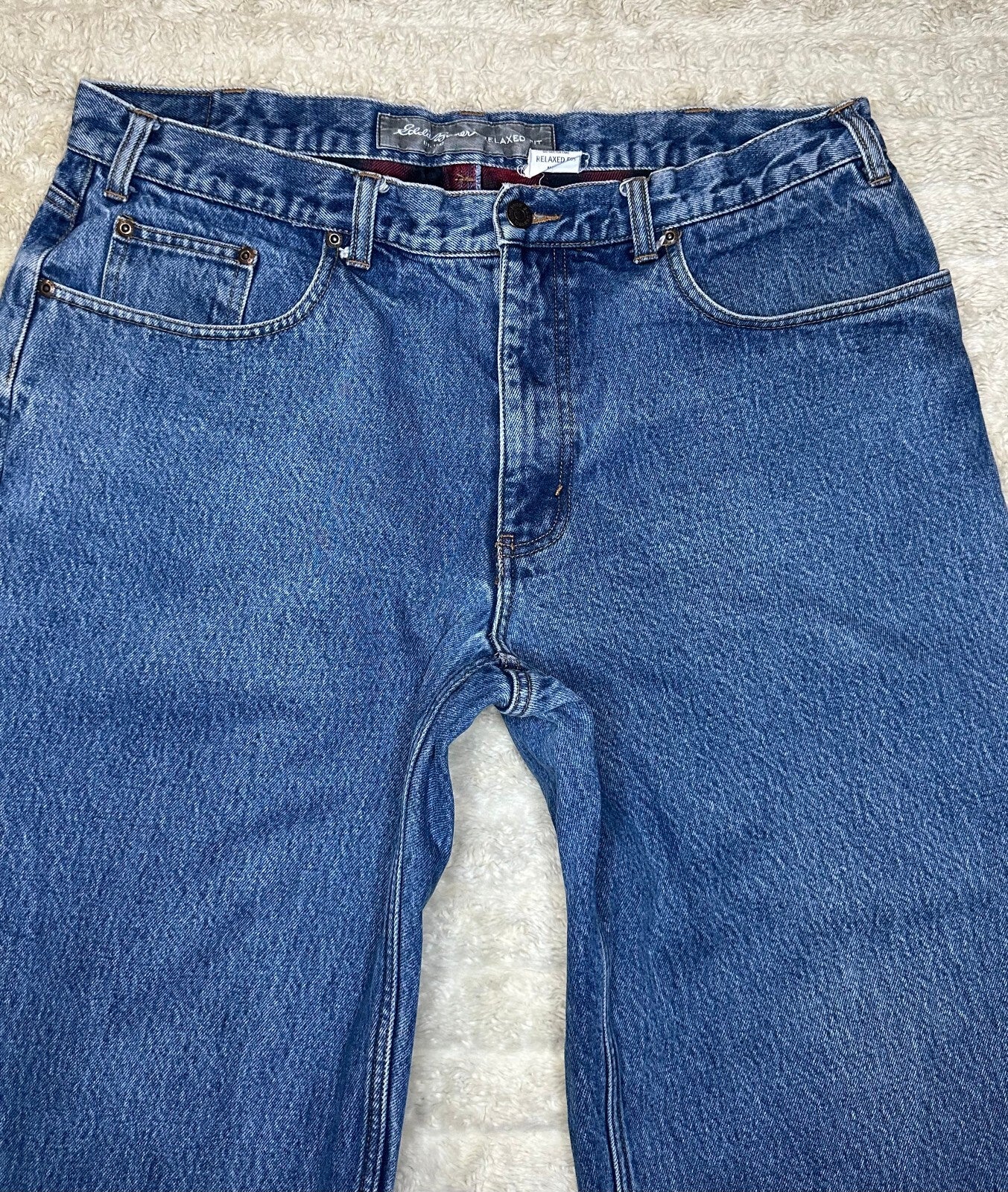 Eddie Bauer Relaxed Fit medium wash straight leg 100% cotton denim jeans 38x30