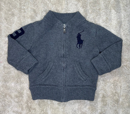 Ralph Lauren Big Pony grey full zip knit cardigan sweater 12M preppy old money