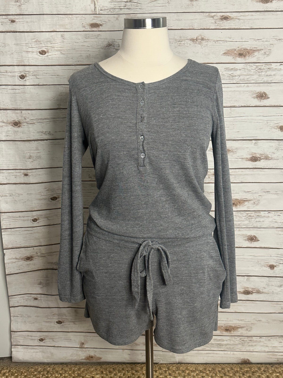 Nation LTD for Intermix grey long sleeve henley-style romper Large loungewear