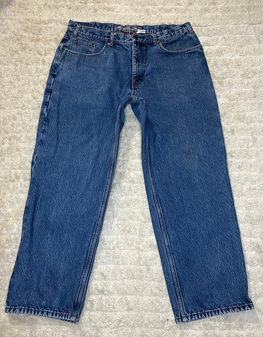 Eddie Bauer Relaxed Fit medium wash straight leg 100% cotton denim jeans 38x30